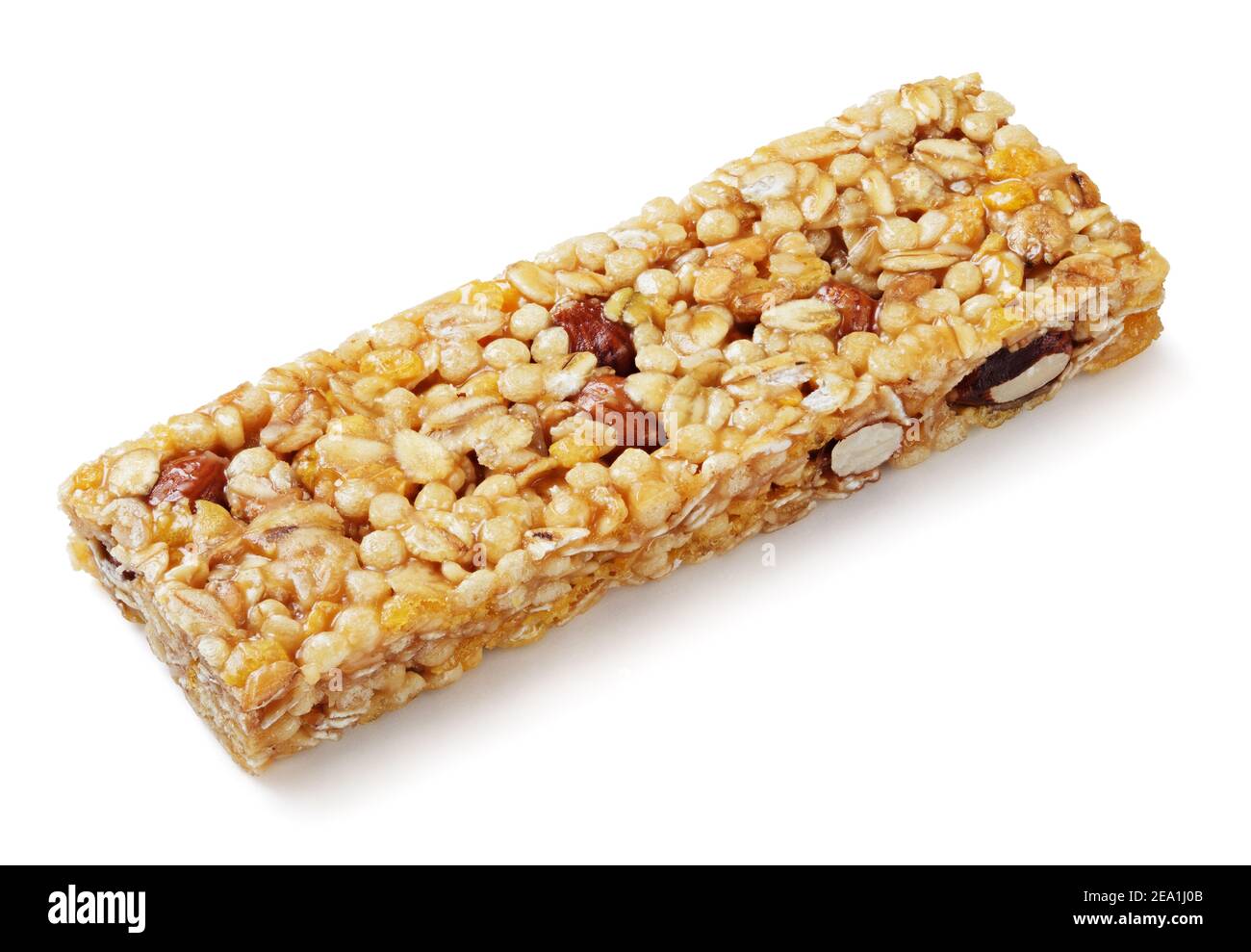 Healthy granola bar (muesli or cereal bar) isolated on white background