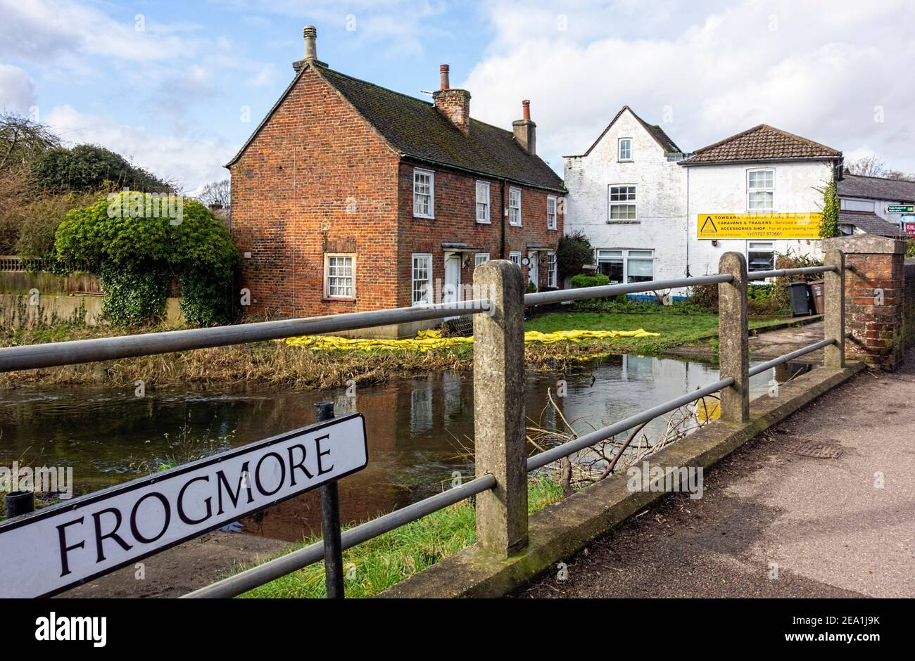 Frogmore Cottages showing sandbags to protect the building from the