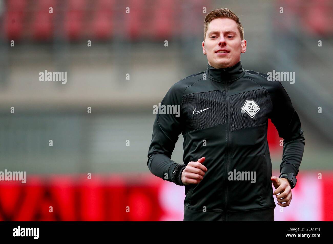 MAASTRICHT, NETHERLANDS - FEBRUARY 6: Assistant Referee Marco Ribbink during the Dutch Keukenkampioendivisie match between MVV and NEC at De Geusselt Stock Photo