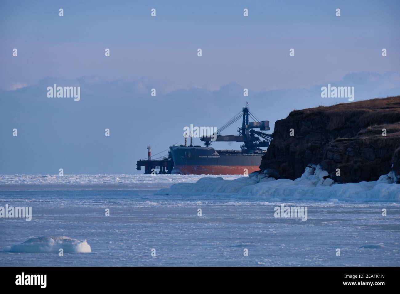 Vanino, Russia - Jan 18, 2021: ships in the port of Vanino Stock Photo ...
