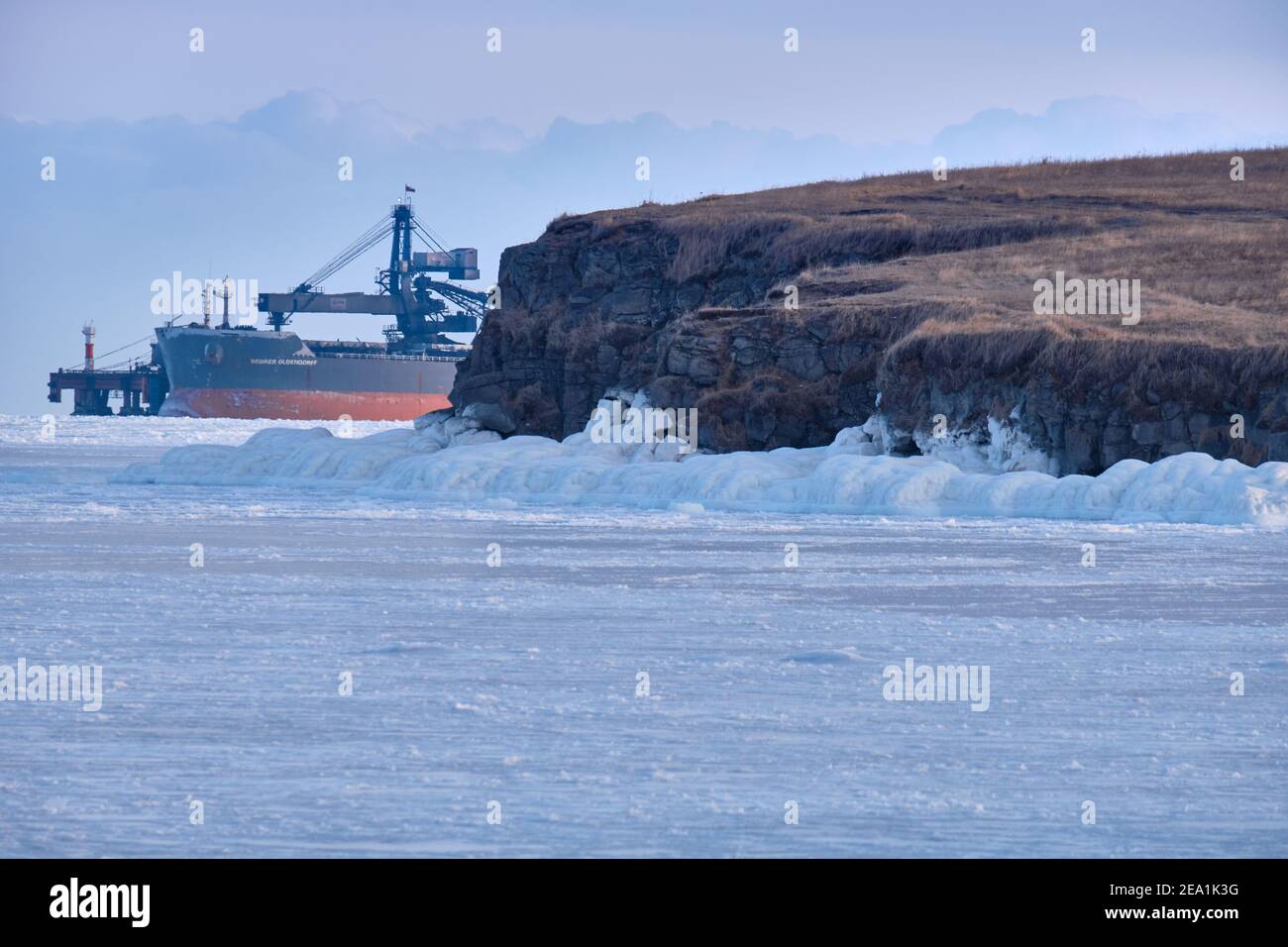 Vanino, Russia - Jan 18, 2021: ships in the port of Vanino Stock Photo ...