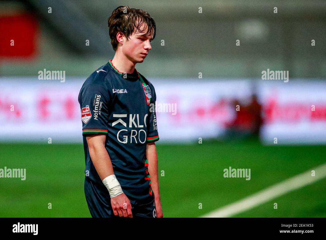 MAASTRICHT, NETHERLANDS - FEBRUARY 6: Dirk Proper of NEC disappointed during the Dutch Keukenkampioendivisie match between MVV and NEC at De Geusselt Stock Photo