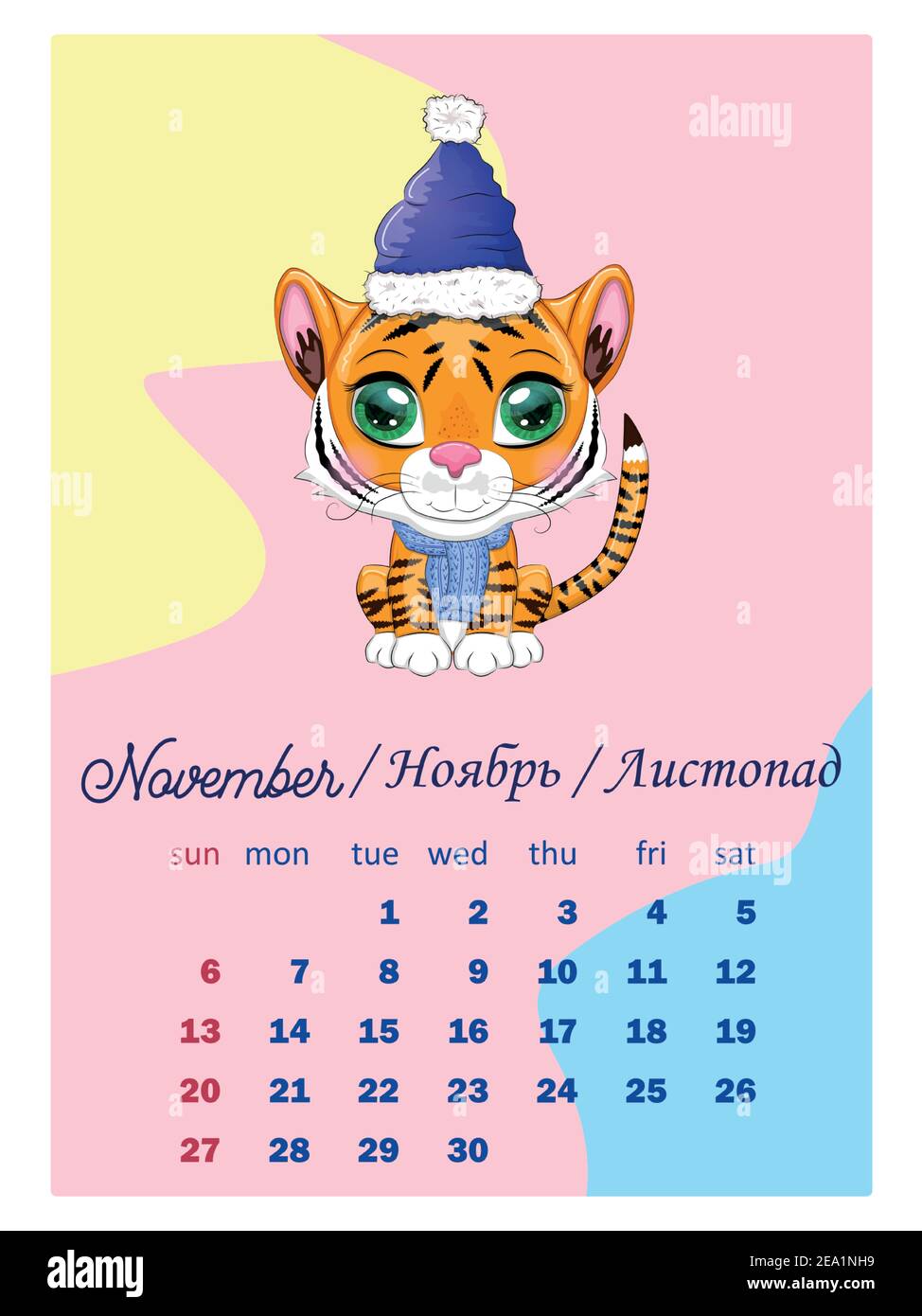 Calendar 22 Tiger A Symbol Of The New Year Chinese Horoscope Calendar Vertical Format Calendar For 12 Months Week Starts On Sunday Title Stock Vector Image Art Alamy