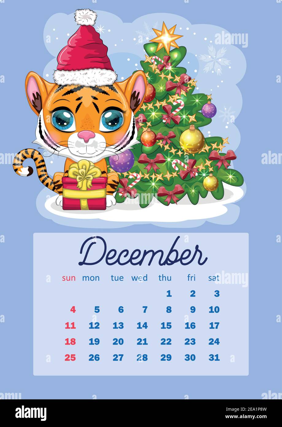 December 2022 Calendar Christmas Theme Cute Tiger Wall Calendar Template For 2022, Year Of The Tiger, Chinese  Calendar, A4. Week Starts On Sunday. Cartoon Stock Vector Image & Art -  Alamy