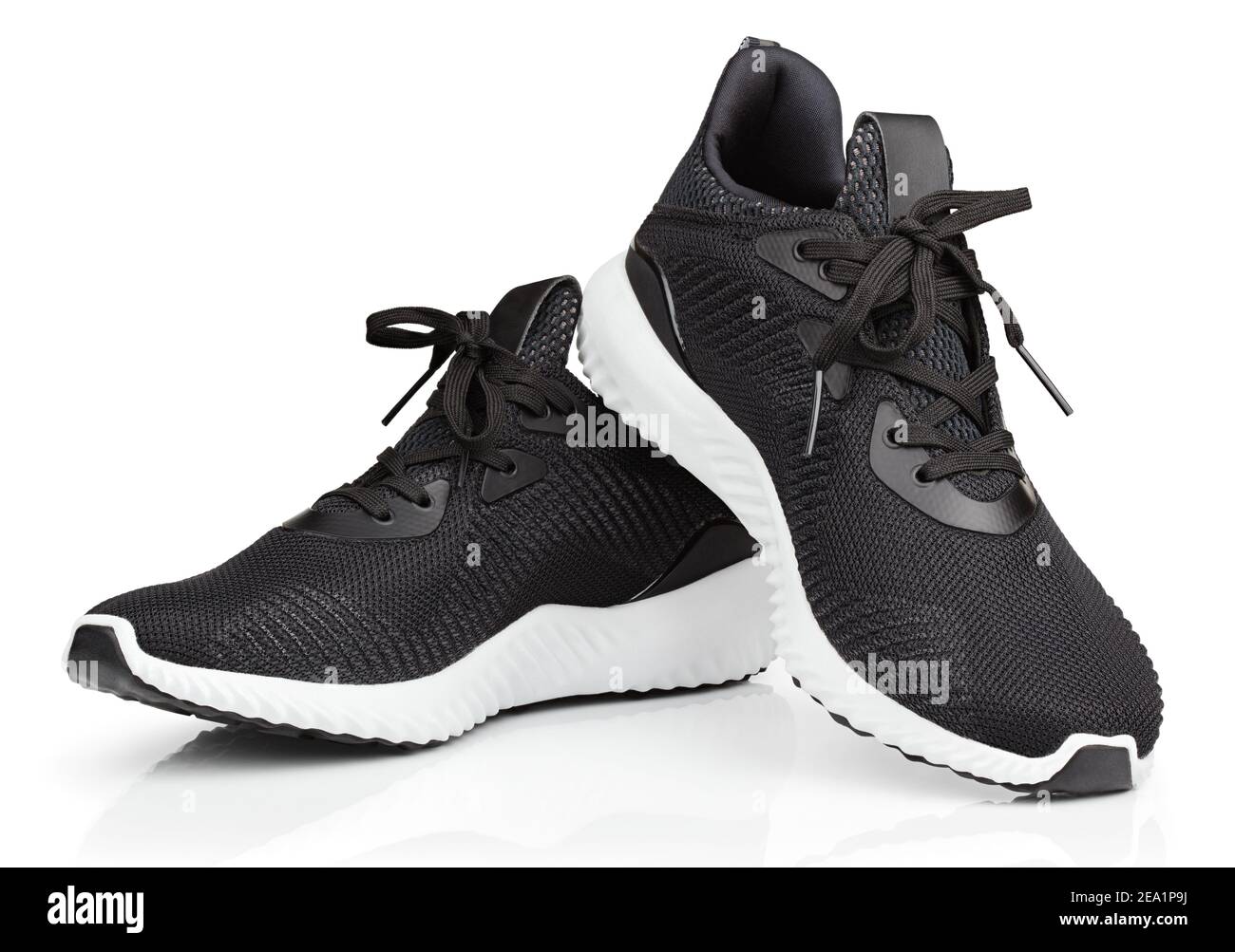 Pair of new unbranded black sport running shoes or sneakers isolated on ...