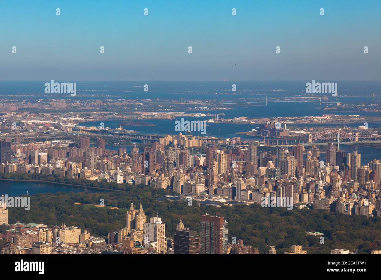 Aerial helicopter view of Upper East Side Manhattan in New York. USA