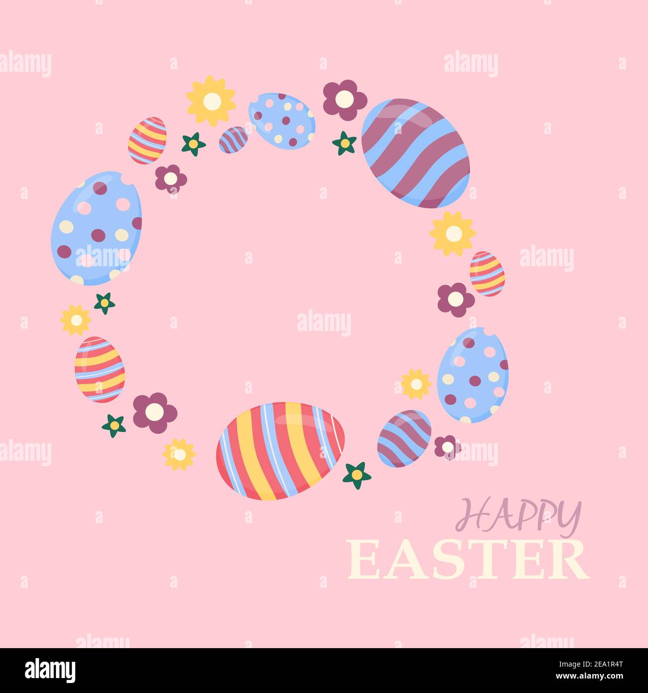 Happy easter card with eggs and text vector illustrations on a pink ...