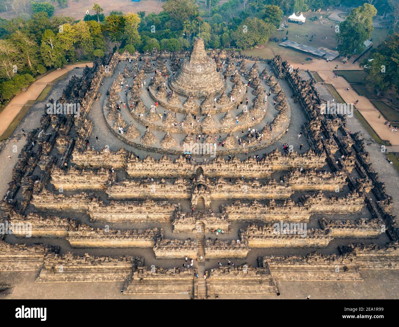 World Biggest Buddhist Temple, Borobudur aerial view in Indonesia Stock