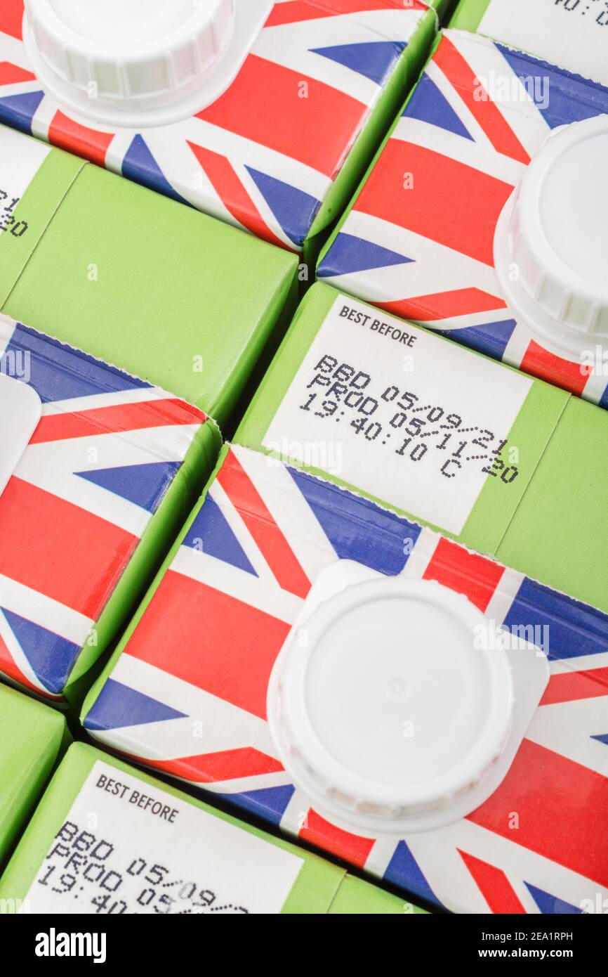 Close shot of paper cartons of Tesco ownlabel longlife UHT semi