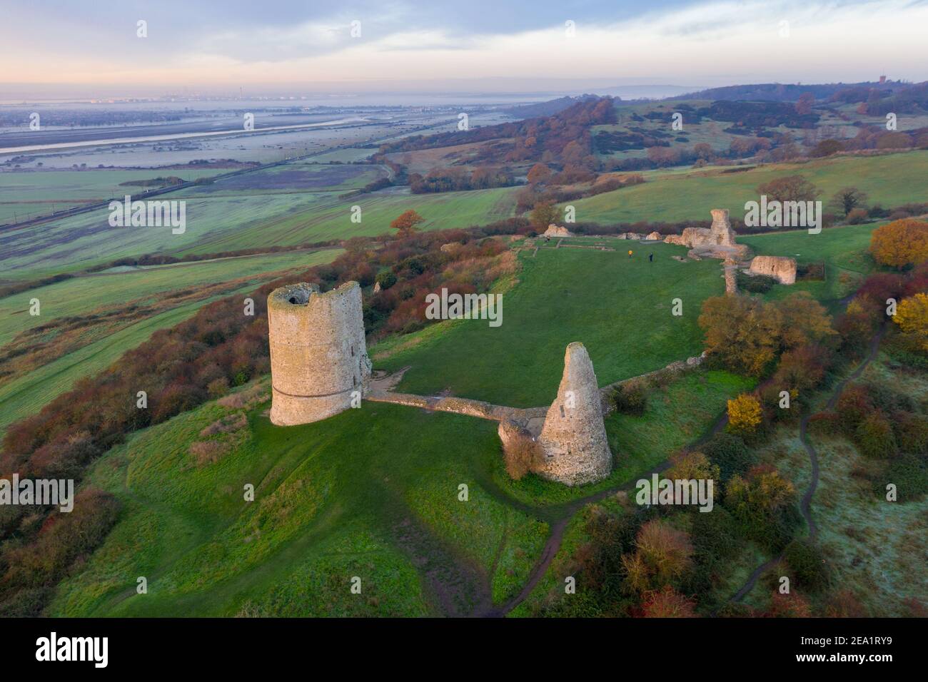 Aerial view of Hadleigh castle at sunrise in Benfleet Essex, UK country  side Stock Photo - Alamy