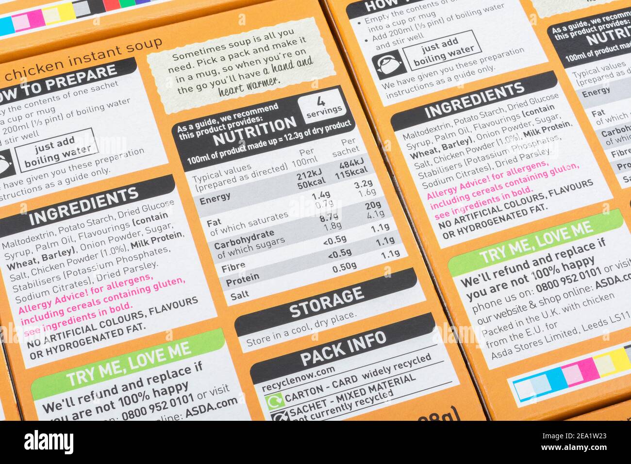 Close-up shot food nutrition / dietary label on packet of ASDA own ...