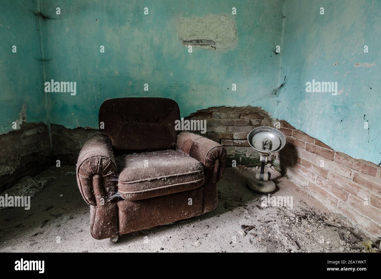 brown old armchair with a lamp Stock Photo - Alamy