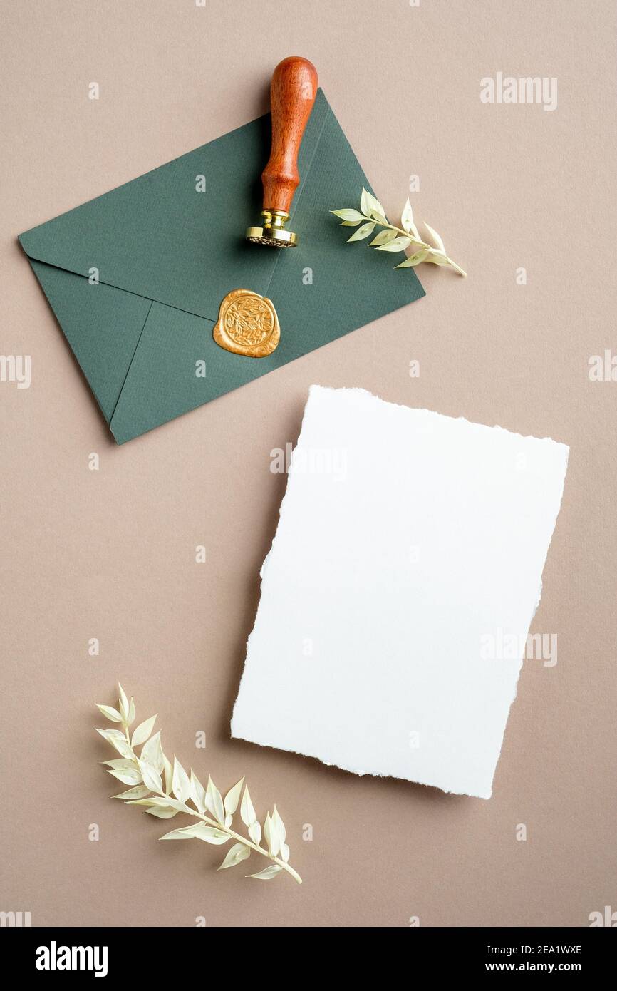 Download Wedding Stationery Mockup Scene Blank Greeting Card With Wax Seal Stamp Dried Flowers Flat Lay Top View Copy Space Stock Photo Alamy