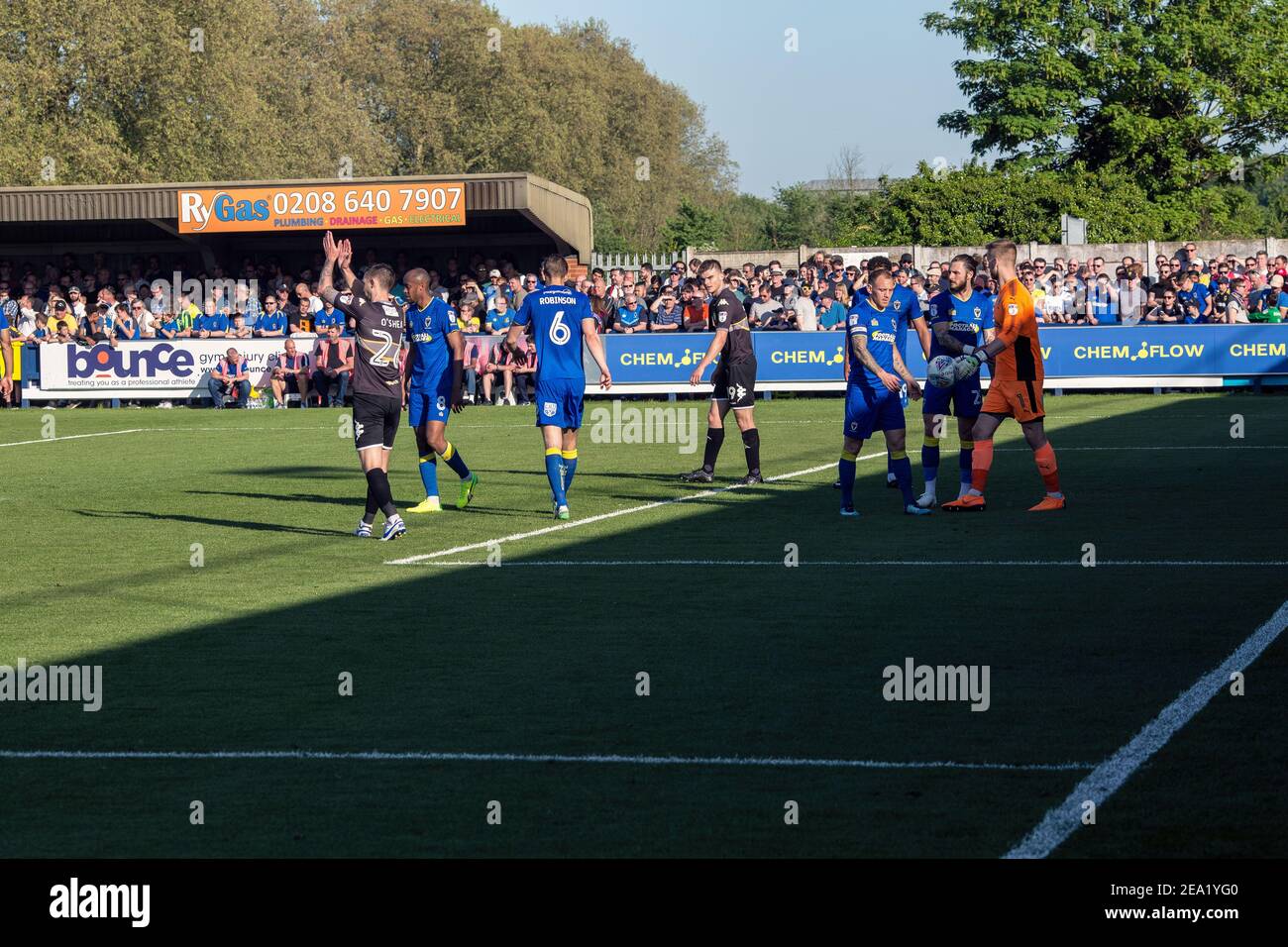Britain Football Soccer - Bury v AFC Wimbledon in Kingsmeadow Stadion in Nobiton , England , May 2018 . Stock Photo