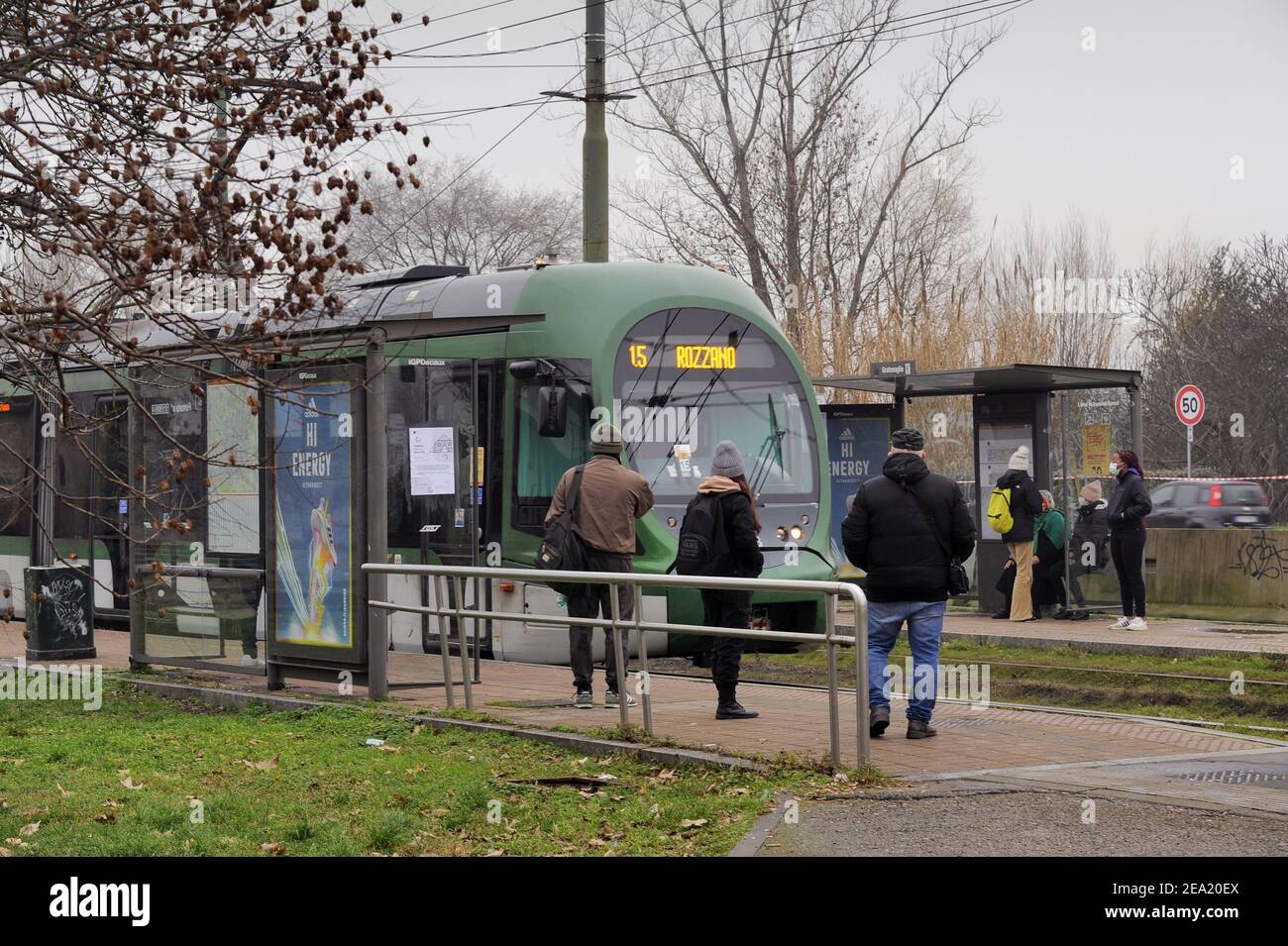 Milan (Italy), ATM (Milan transport company), terminus of streetcar line 15 at Gratosoglio district Stock Photo
