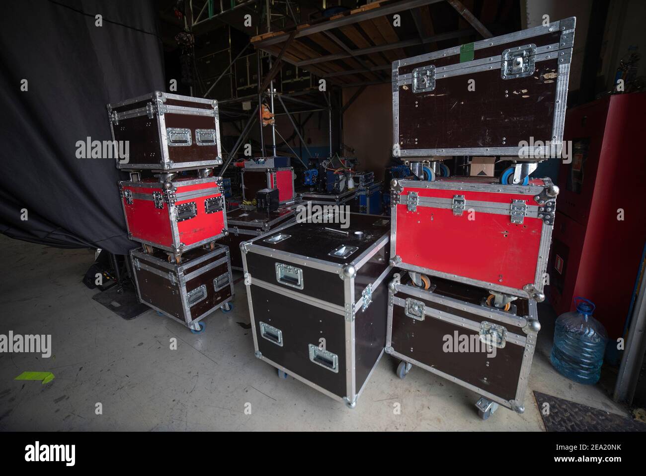 preparation for the concert. Equipment boxes Stock Photo Alamy