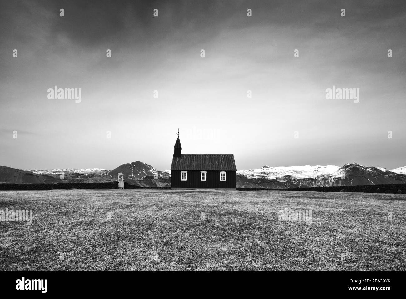 Iceland – April 10, 2017: The Buoakirkja also known as the Black Church of Budir. Stock Photo