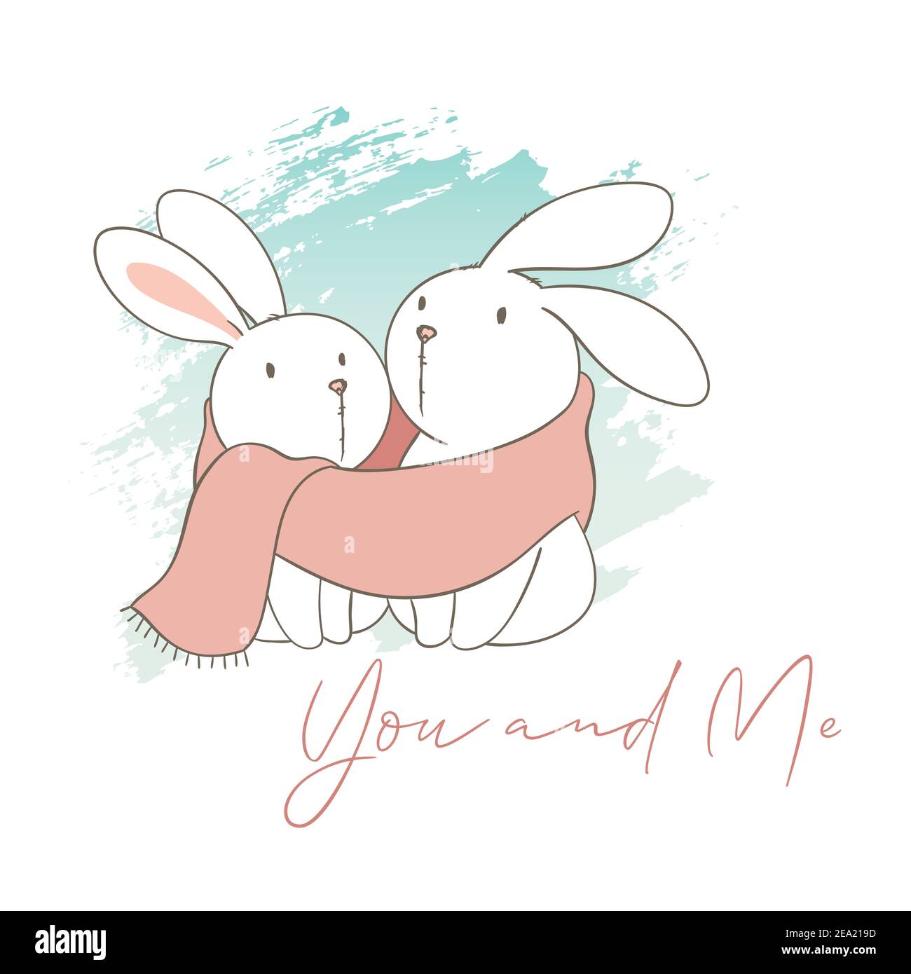 Cute Bunny Rabbits. Valentine’s day Greeting card. Illustration