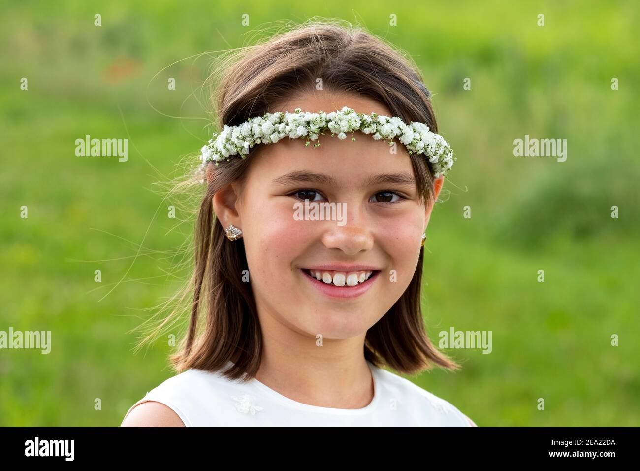 First communion, girl with wreath of flowers in her hair, Upper Bavaria