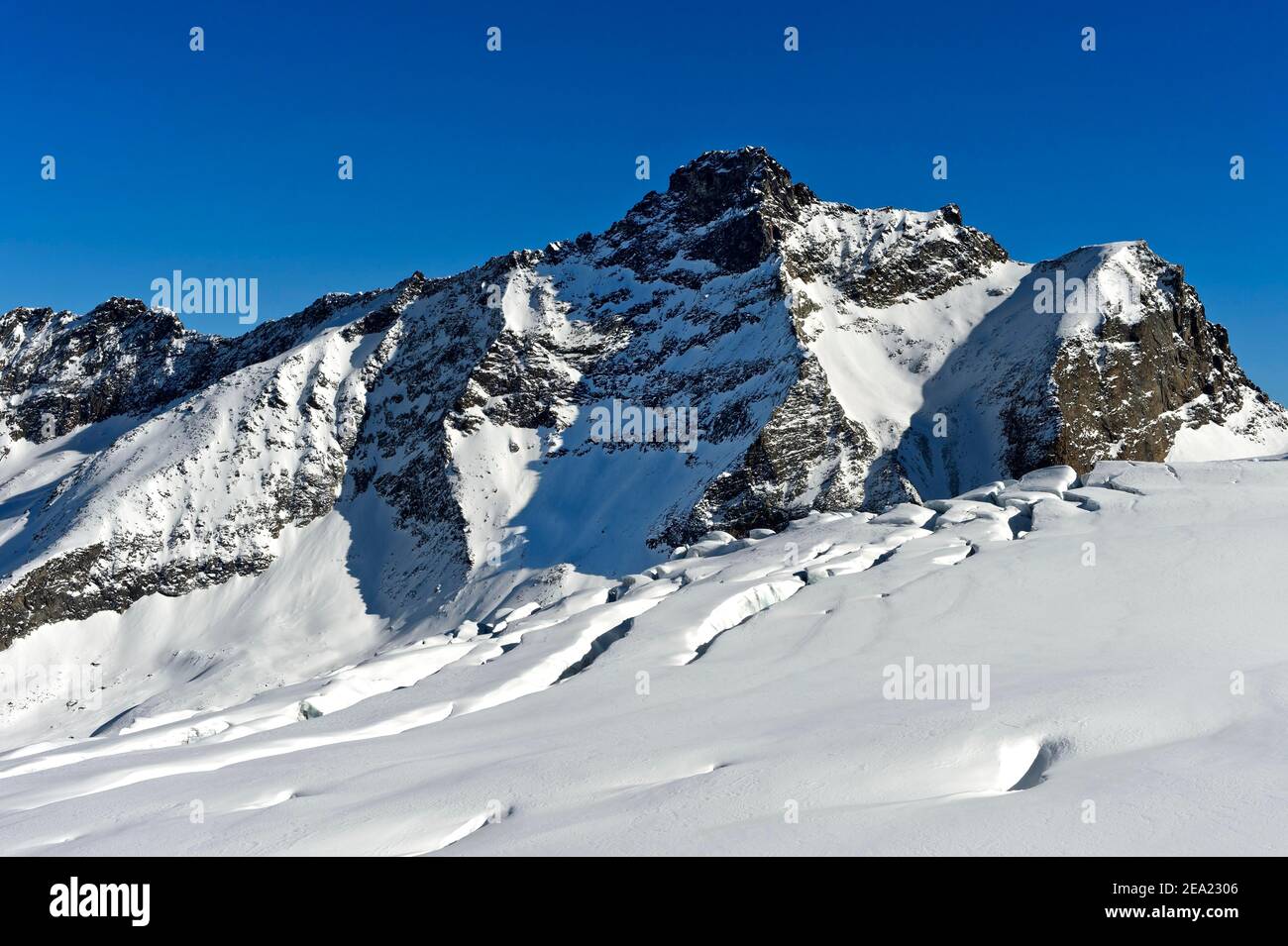 Snowy mountain peak Egginer, Saas-Fee, Valais, Switzerland Stock Photo ...