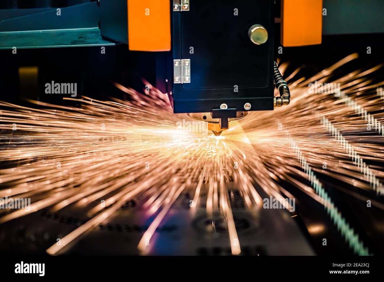 CNC Laser cutting of metal modern industrial technology. Laser cutting