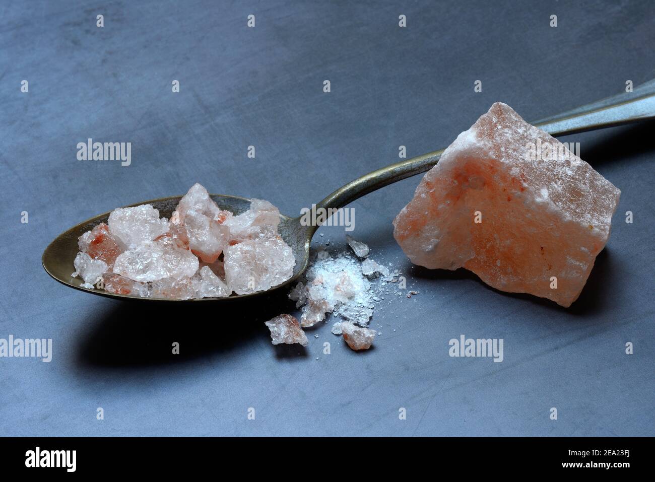 Himalayan salt in spoon, Himalayan crystal salt, Germany Stock Photo