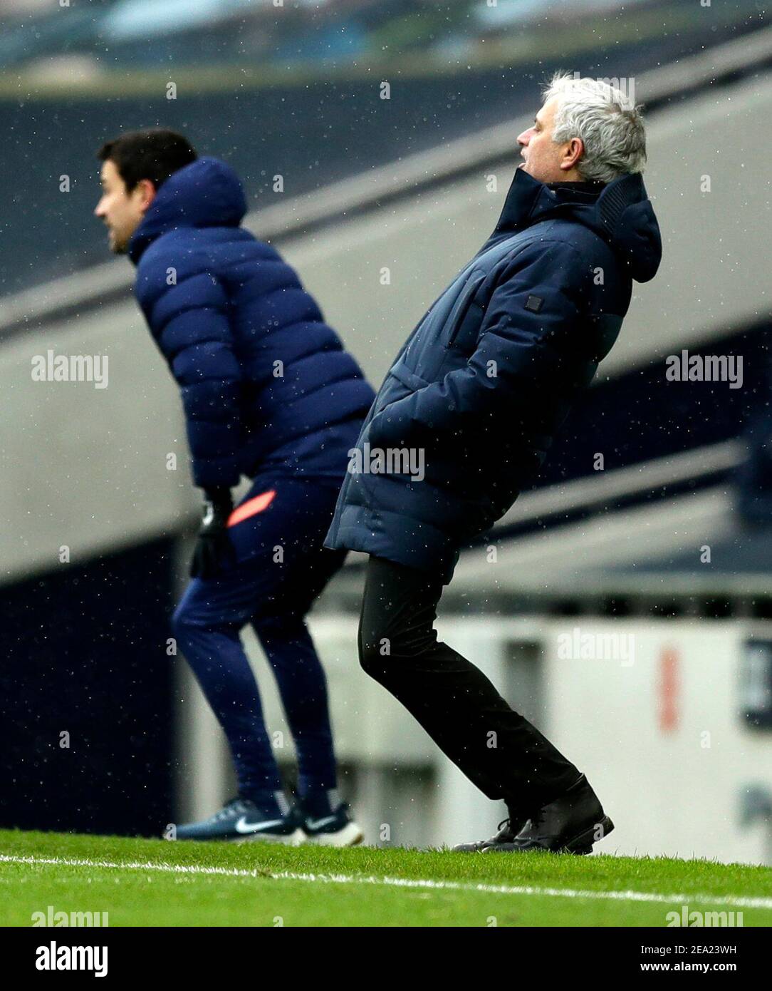 Tottenham Hotspur manager Jose Mourinho reacts on the touchline during the Premier League match at the Tottenham Hotspur Stadium, London. Picture date: Sunday February 7, 2021. Stock Photo