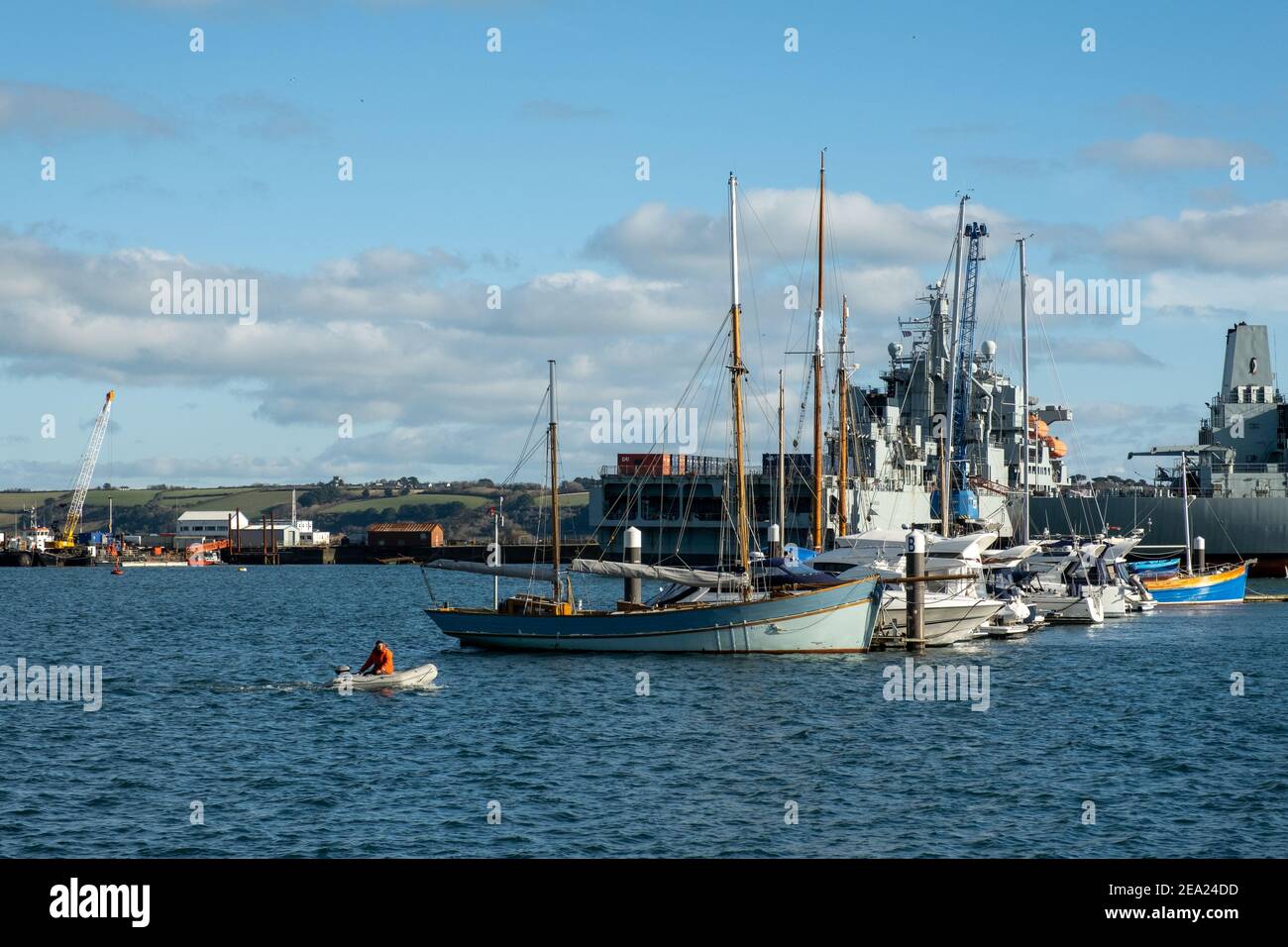 View of the Falmouth docks and various styles of shipping including ...