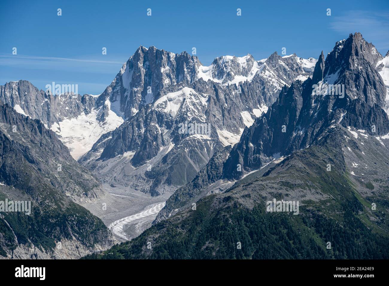 Mer de Glace glacier, Grandes Jorasses and Mont Blanc massif, Chamonix-Mont-Blanc, Haute-Savoie, France Stock Photo