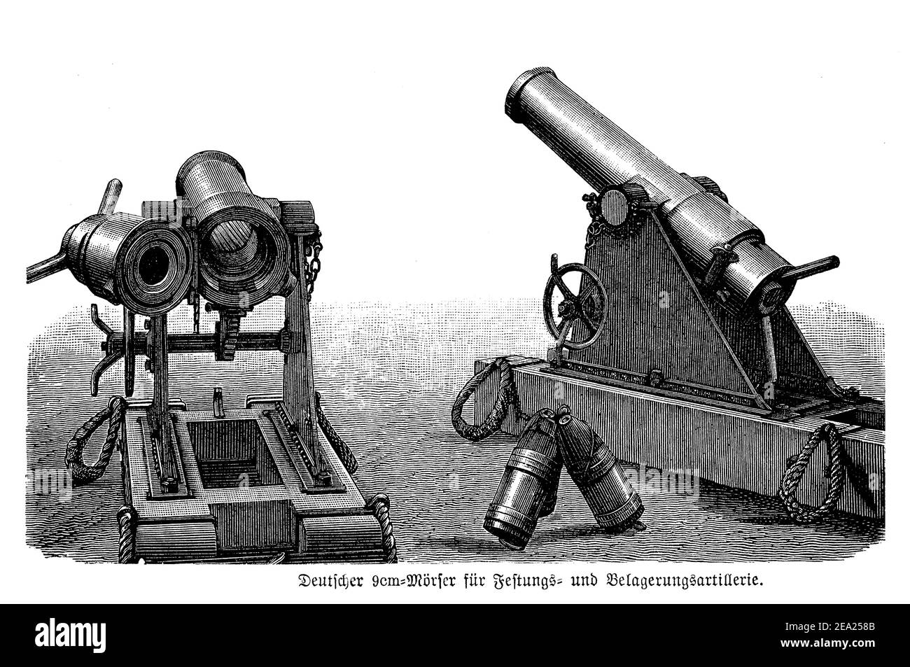 German mortar, mounted gun for military fortification defense, end 19th century Stock Photo