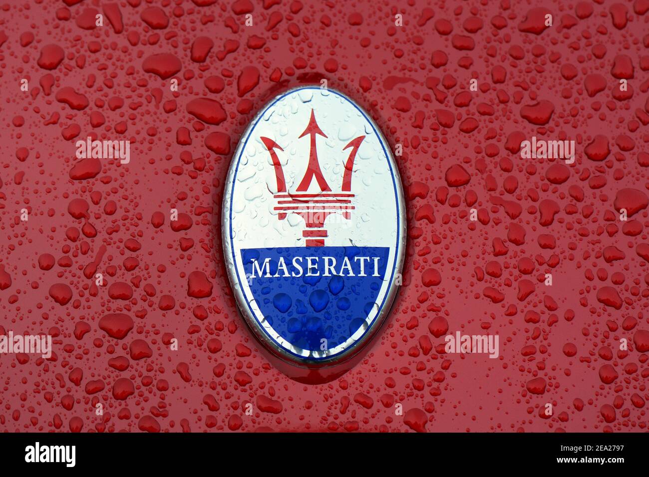 Maserati, logo of the Italian car brand Maserati, Germany Stock Photo