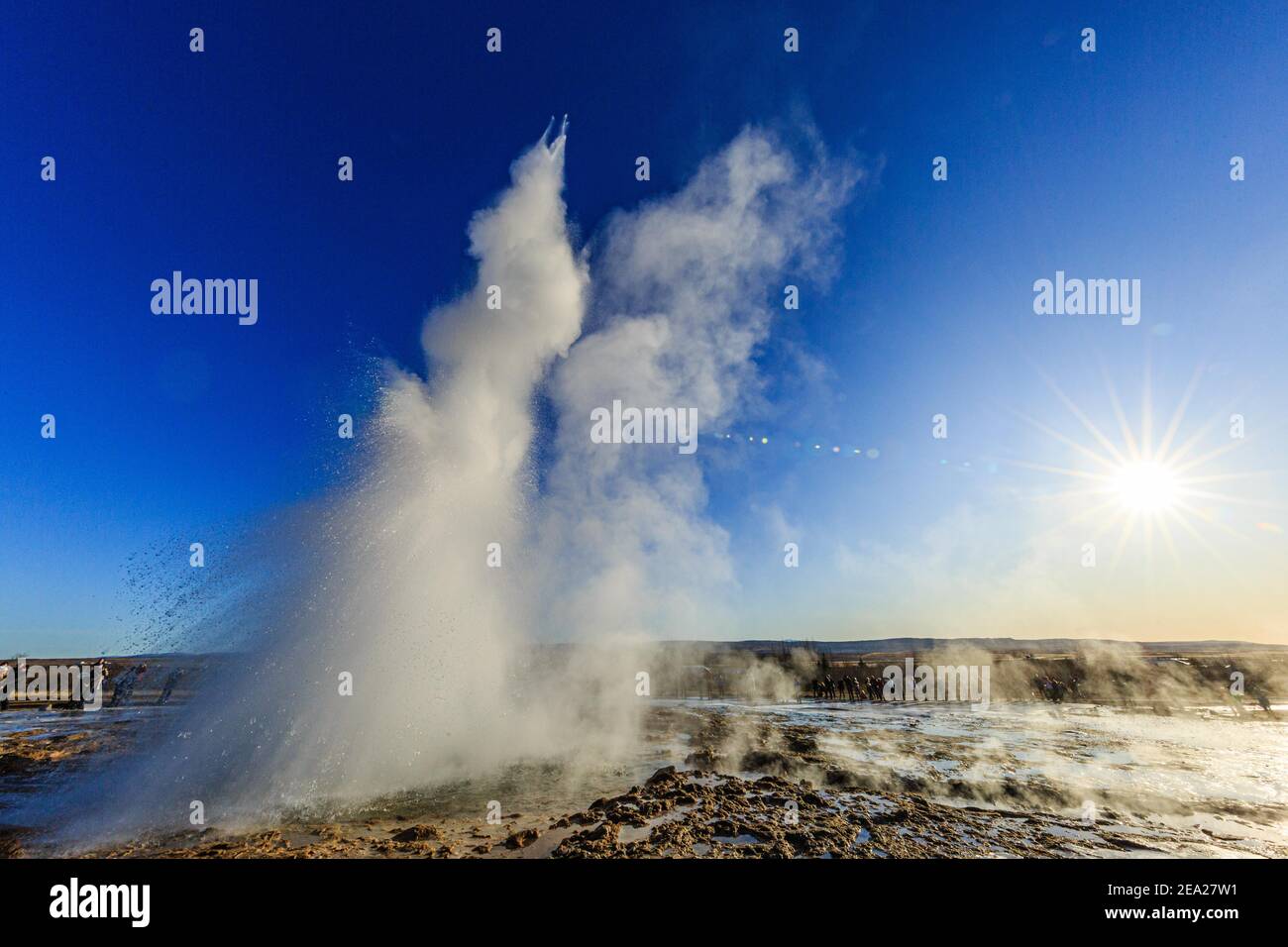 Eruption of the geyser Strokkur, geothermal area Haukadalur, Golden Circle, South Iceland, Iceland Stock Photo