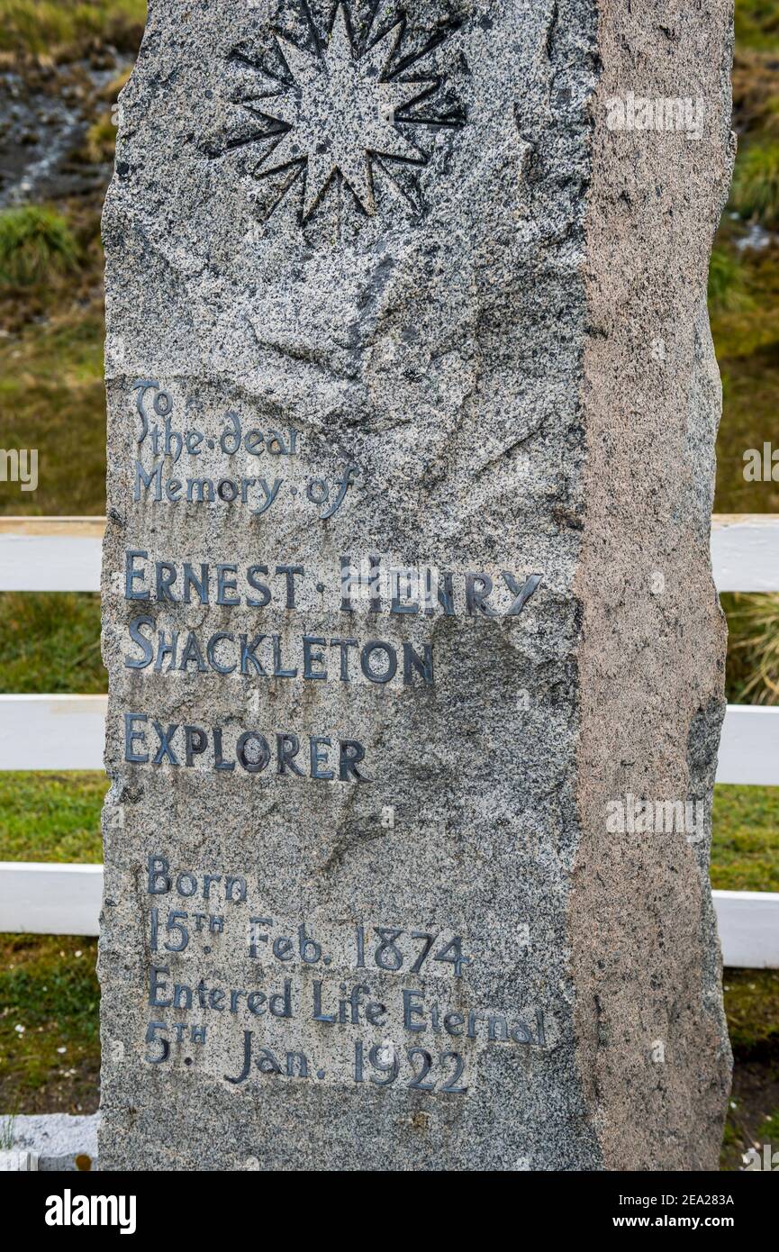 Gravestone of Shackleton, Grytviken, South Georgia, Antarctica Stock Photo