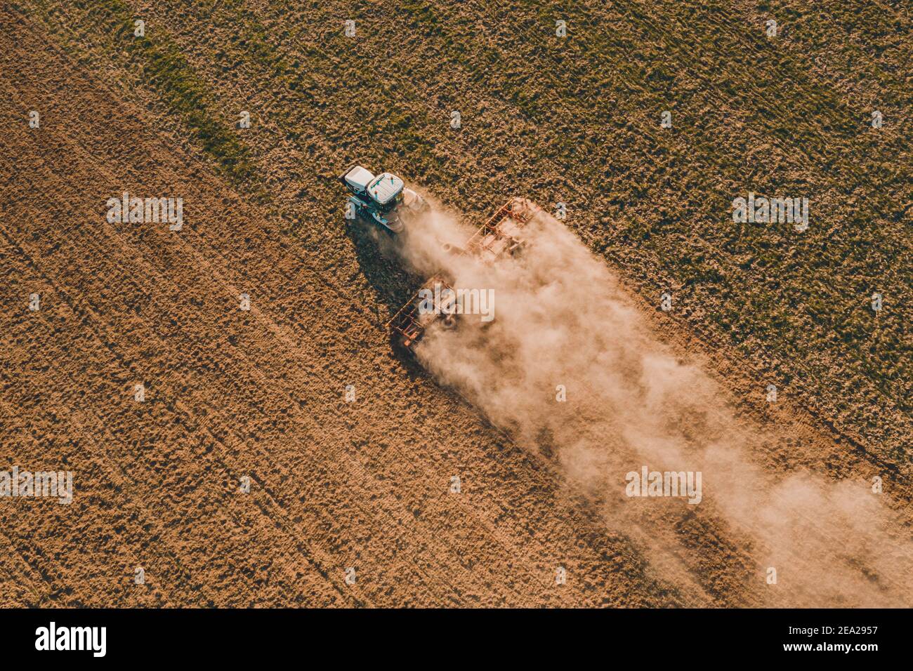 The process of preparing the land for sowing cultivated plants, view ...