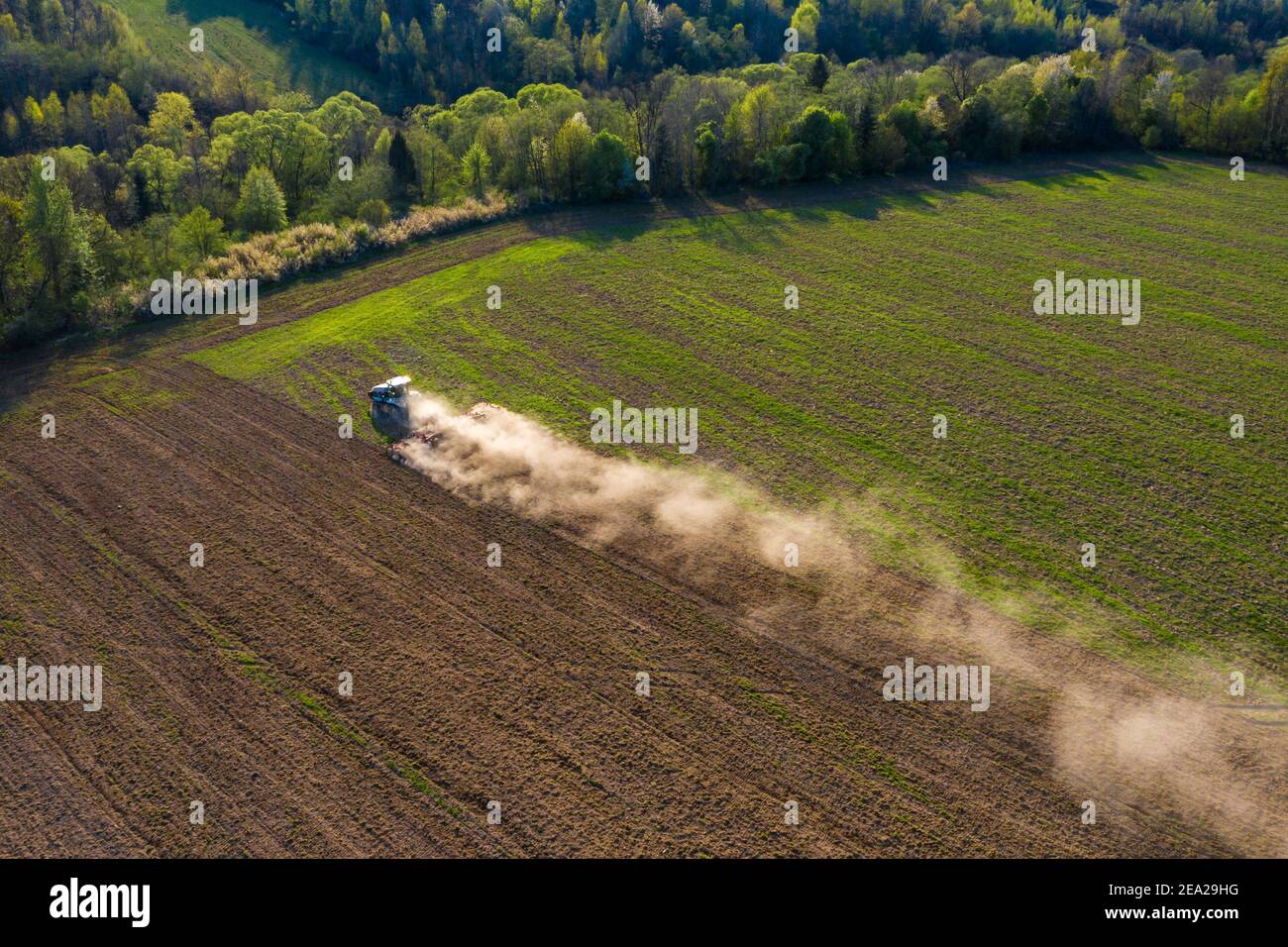 The process of preparing the land for sowing cultivated plants, view ...