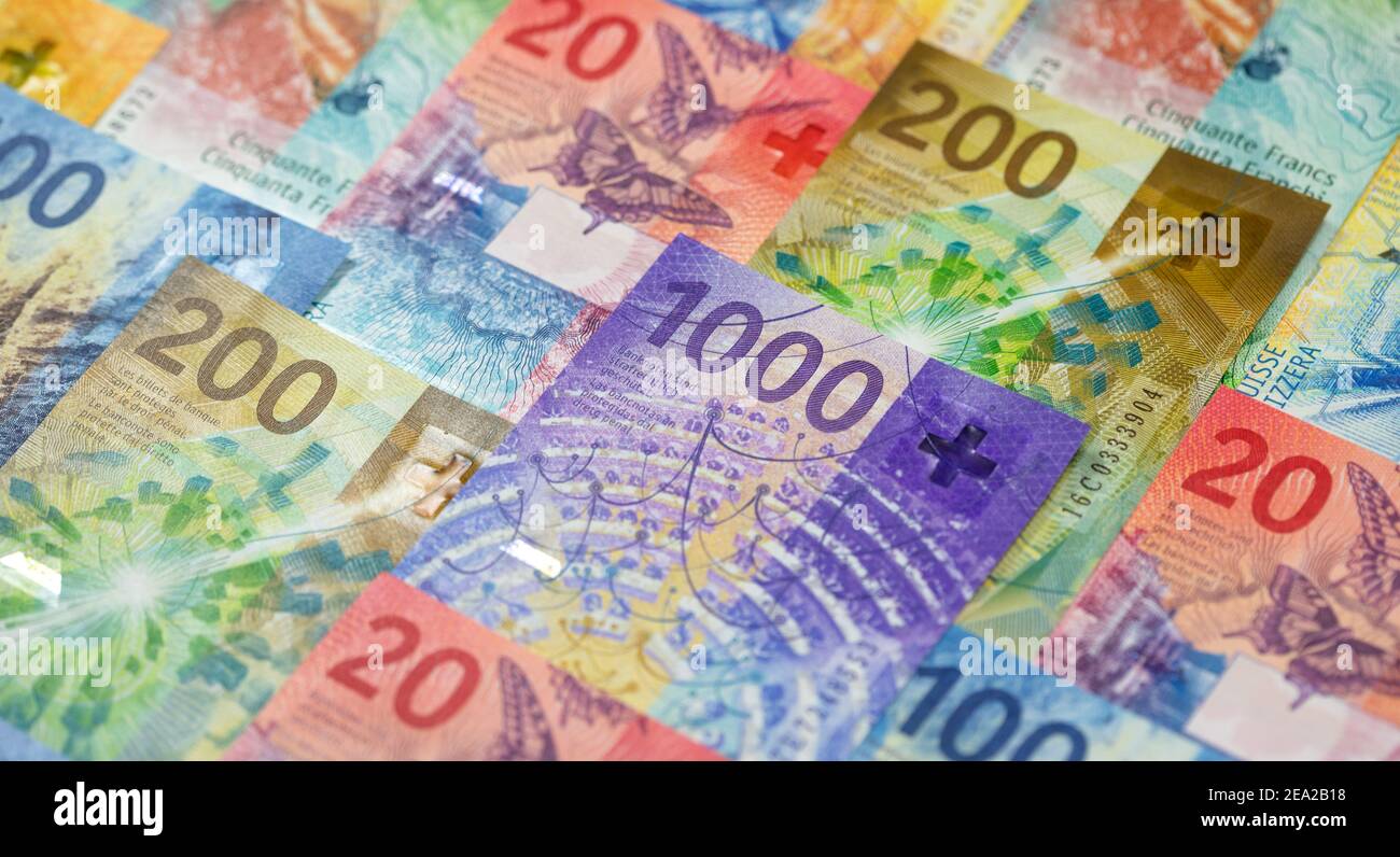 Collection of the new swiss banknotes (issued in 2017-2019 Stock Photo ...