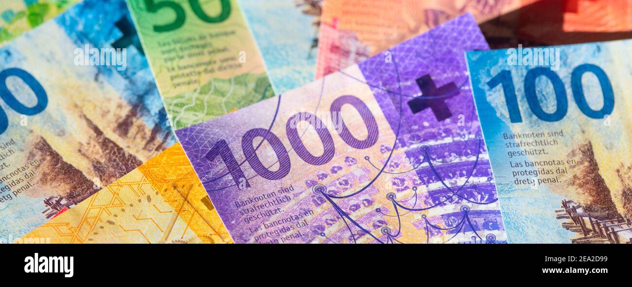 Collection of the new swiss banknotes (issued in 2017-2019 Stock Photo ...