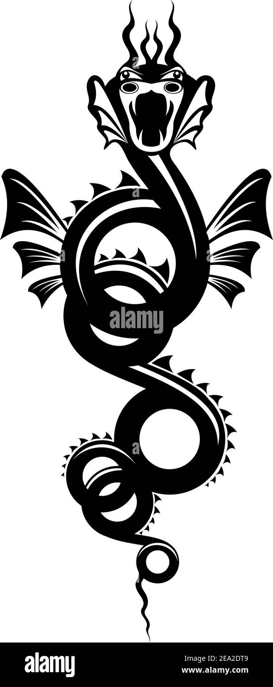 Isolated tattoo of black dragon on white Stock Vector