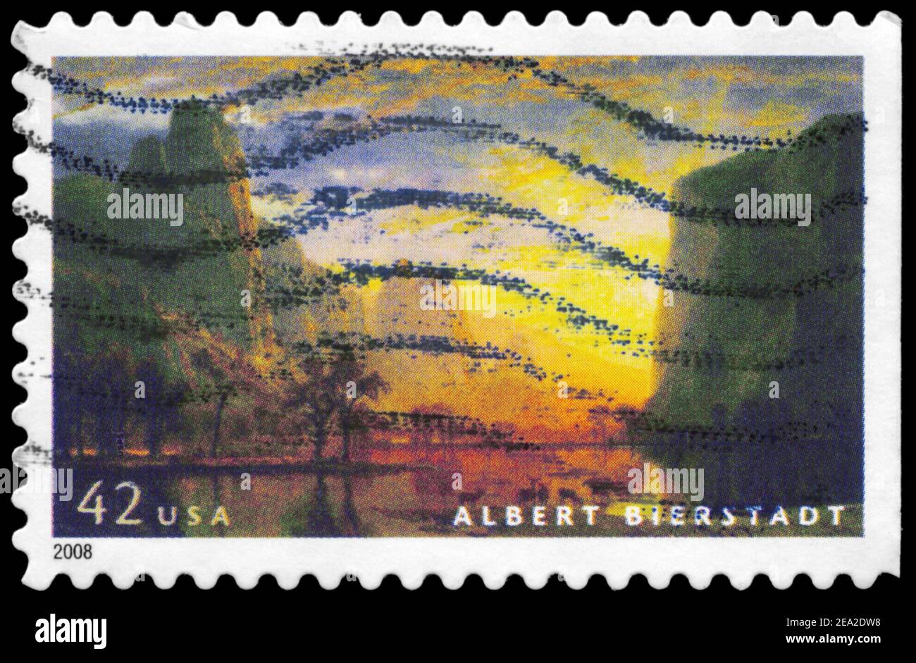 USA - CIRCA 2008: A Stamp printed in USA shows the painting 'Valley of the Yosemite' (1864), by Albert Bierstadt (1830-1902), circa 2008 Stock Photo