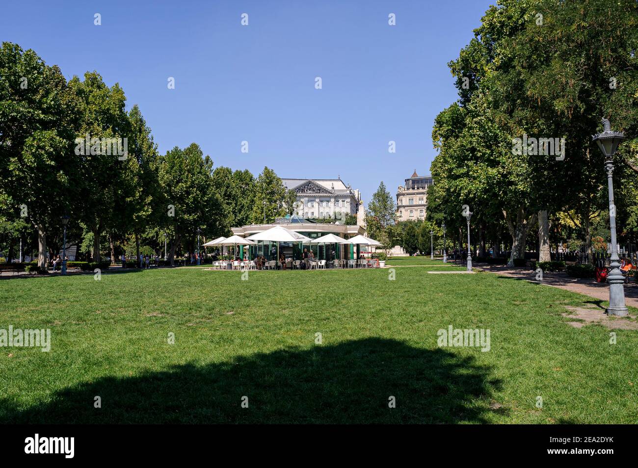 Budapest, Hungary. The Liberty Square (Szabadsag ter) is a green setting in the city. Stock Photo