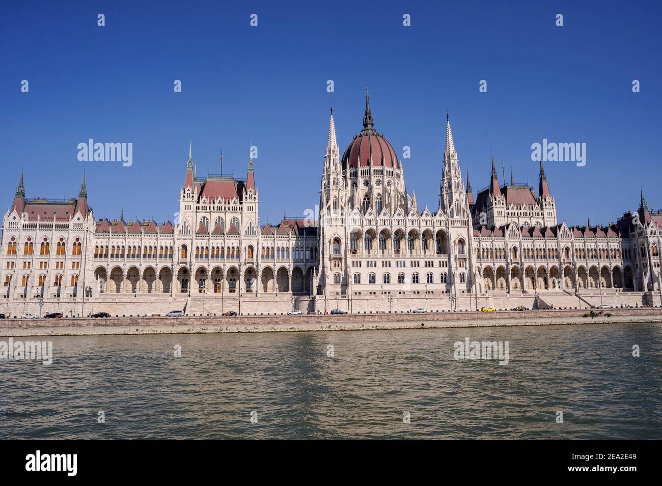 Parliament of Hungary in Budapest - The impressive Hungarian Parliament building on the left bank of the Danube. Stock Photo