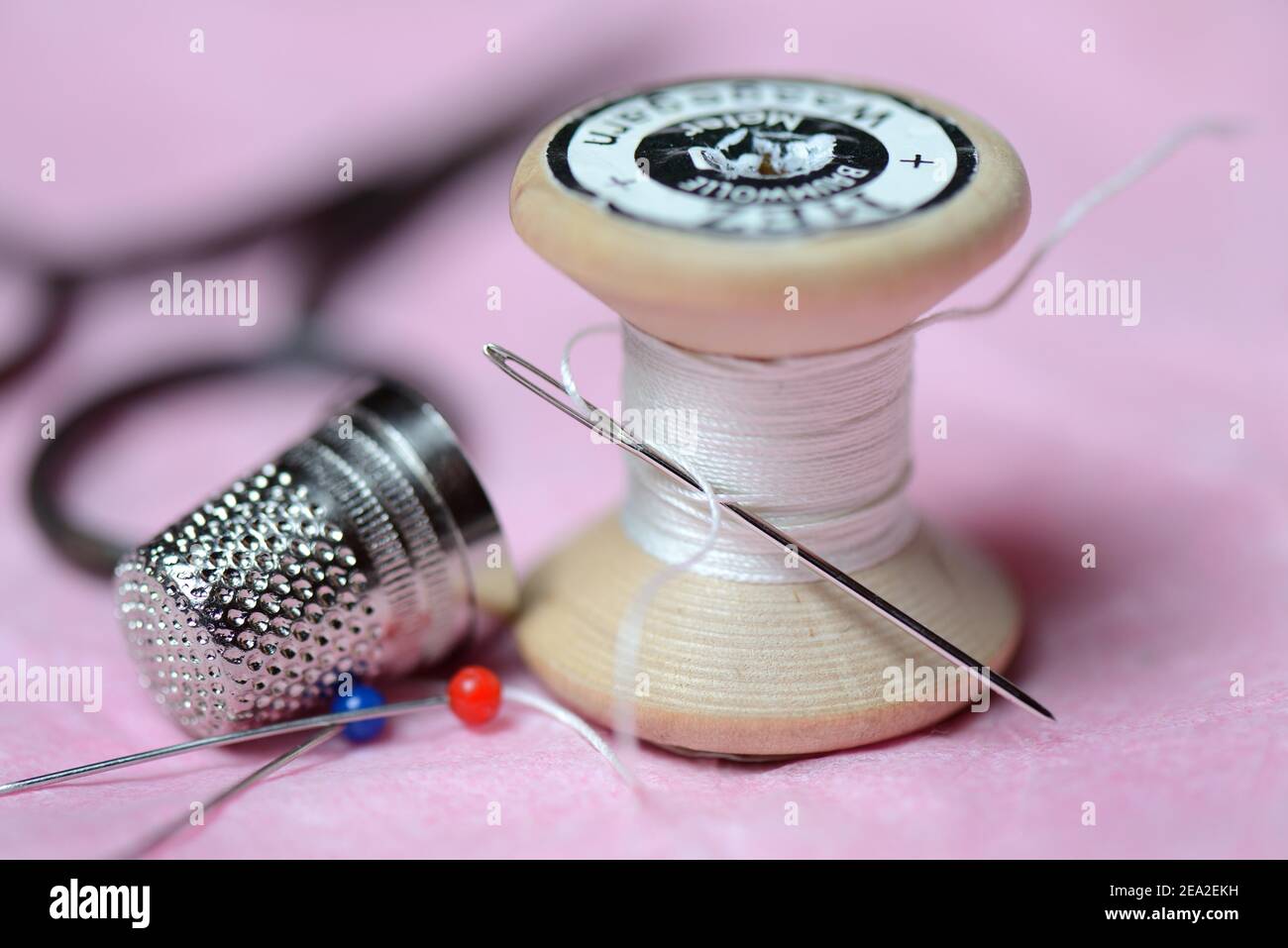 Black Thread Reel with a Needle Stock Photo - Image of object, clothes:  97053206