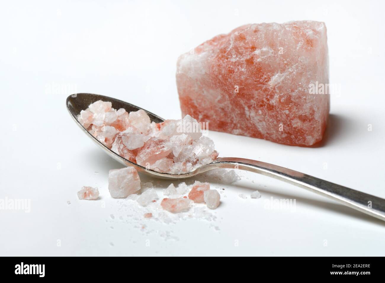 Himalayan salt in spoon, Himalayan crystal salt, salt crystal, salt crystals Stock Photo