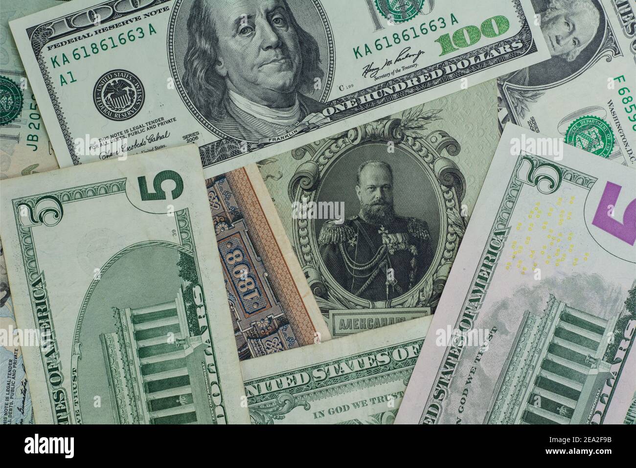 Old money, new money, dollar bills Stock Photo