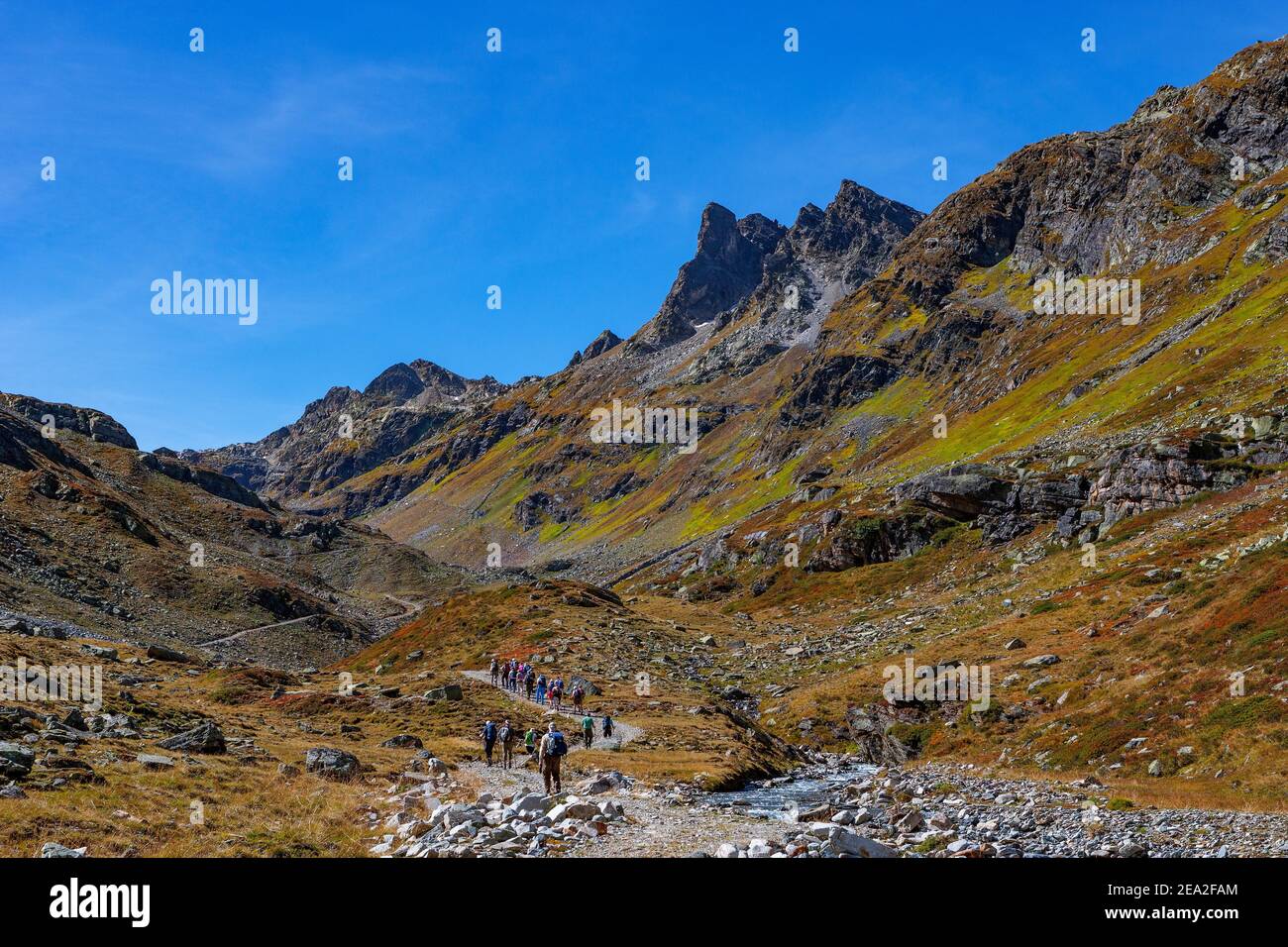 Group of hikers, hiking trail to Klostertaler Umwelthuette, Klostertal ...