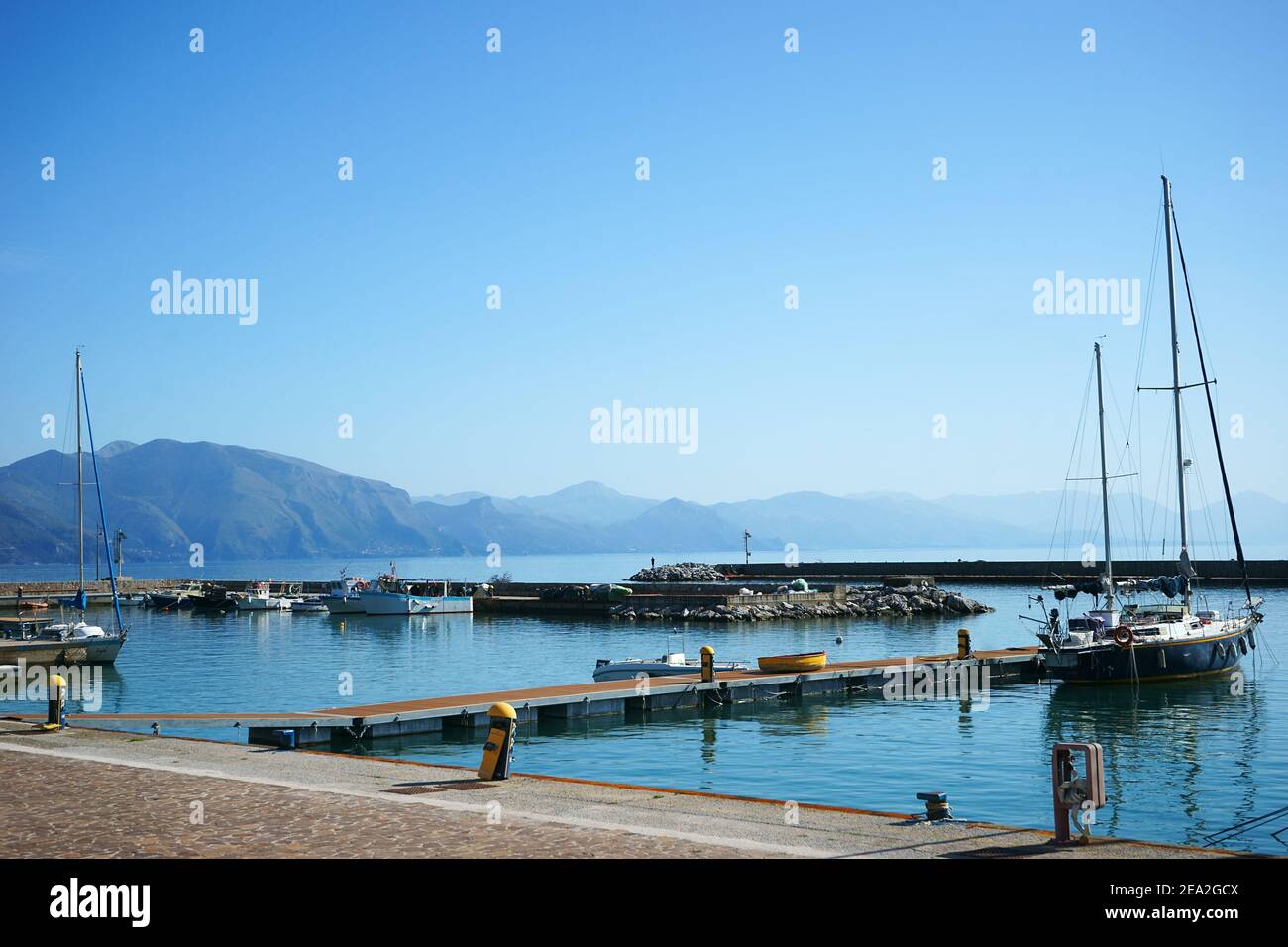 The picturesque city of Policastro harboor, coast of the Mediterranean Sea in Cilento, Campania, Italy Stock Photo
