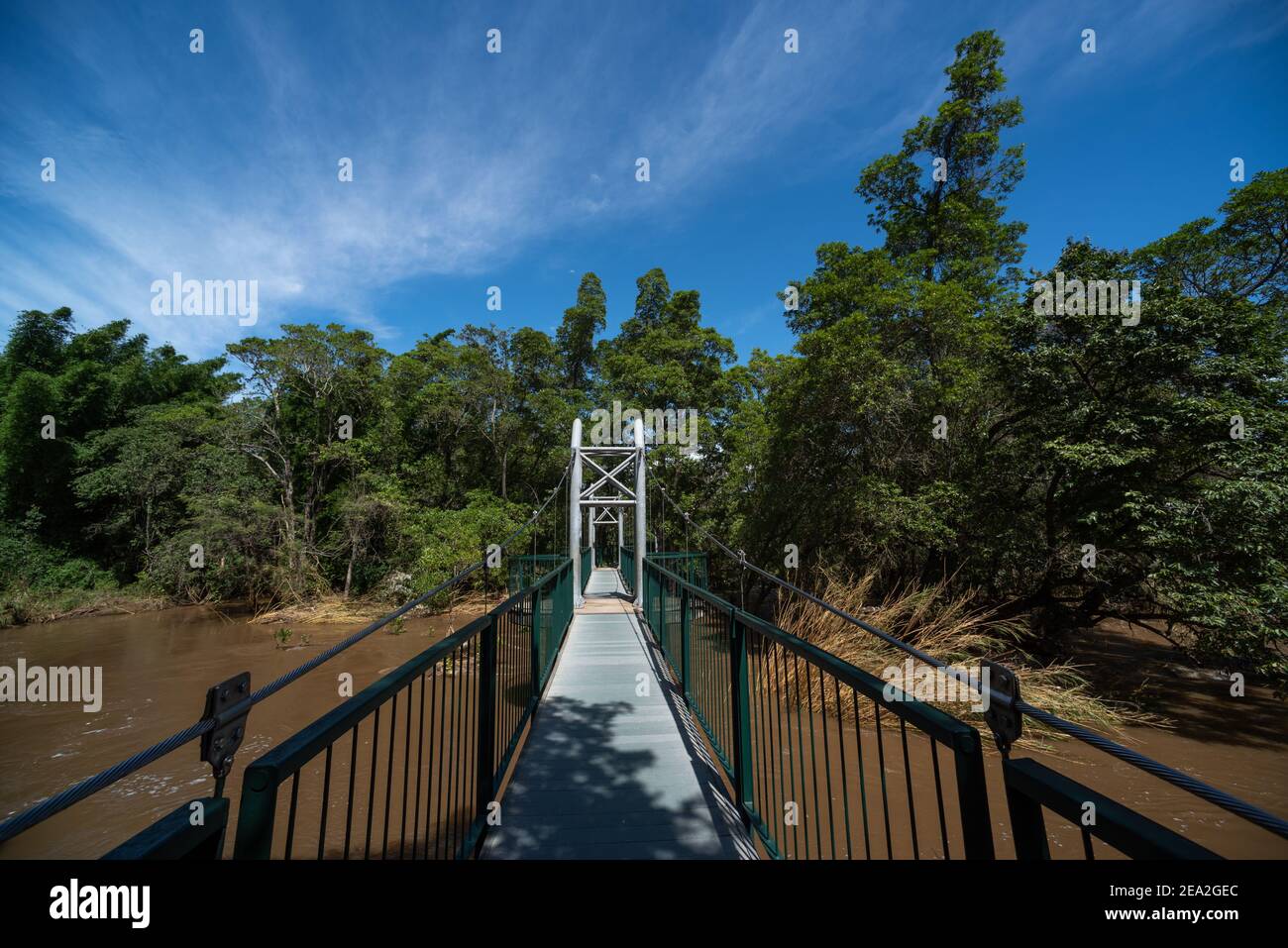 The suspension bridge in the Lowveld National Botanical Garden Stock Photo