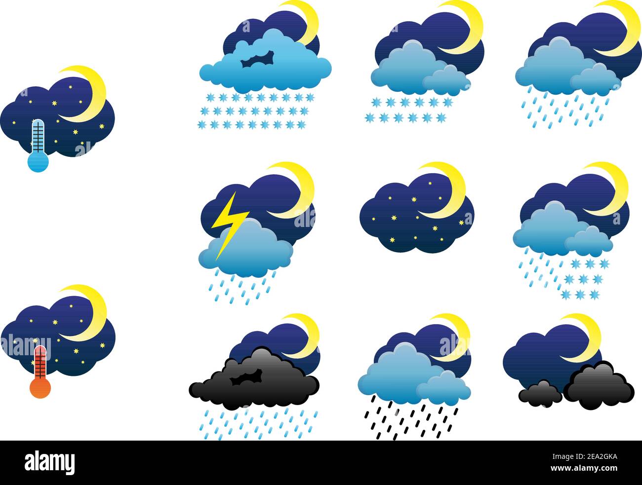 Set of night weather icons for web design Stock Vector