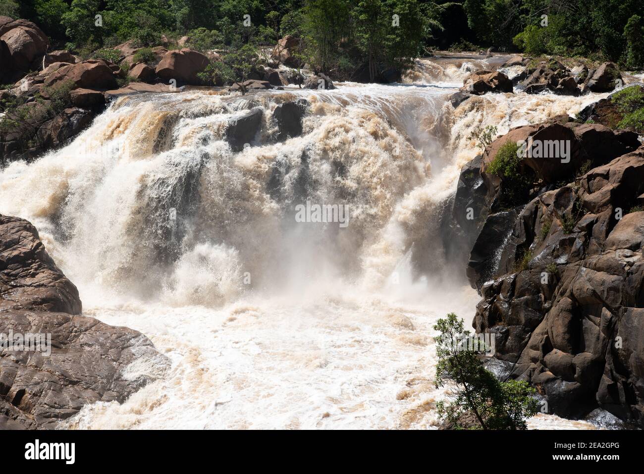 The Crocodile River flowing strongly through the botanical gardens after good rains Stock Photo