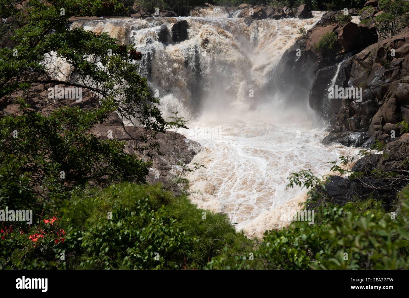 Scenic landscape of the Crocodile River raging through the Nelspruit Botanical Gardens Stock Photo